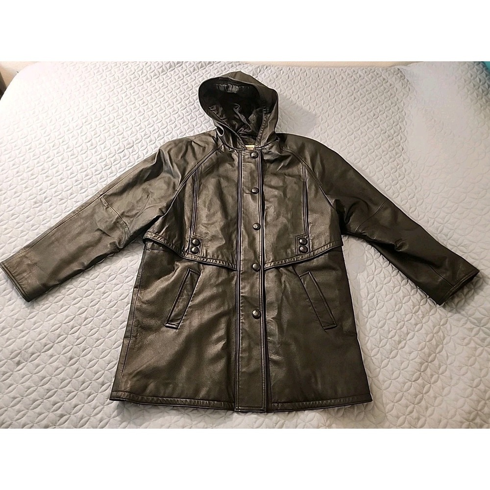 Vtg Men's Middlebrook Park Jacket‎ Size L Black Leather Trench Jacket 1980's